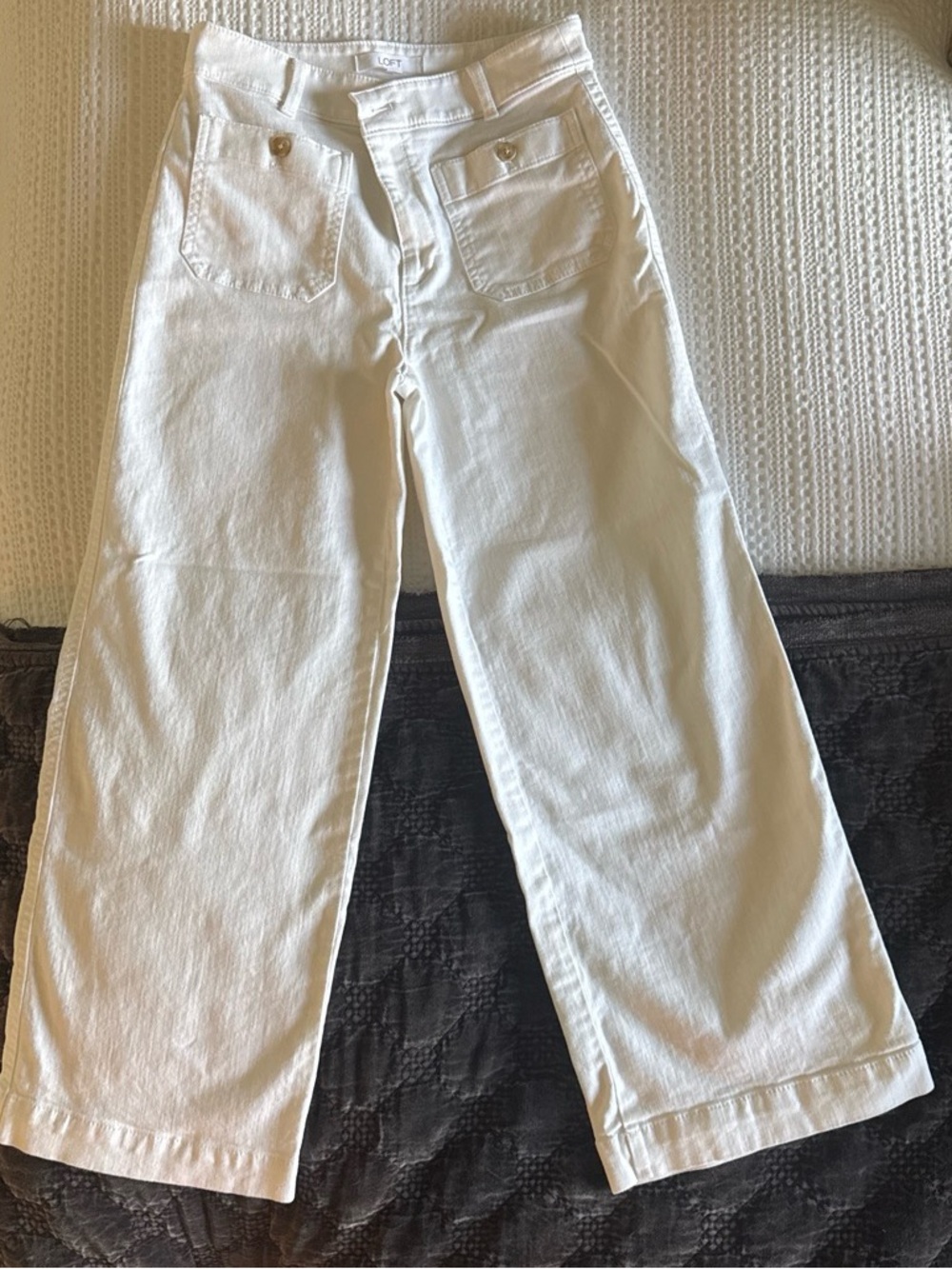 LOFT Cream Wide-Leg Jeans - High Waist Casual Trousers